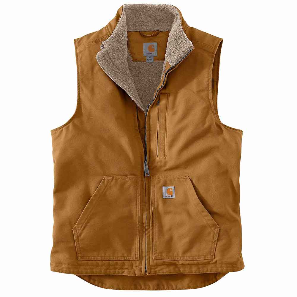 Loose Fit Washed Duck Sherpa-Lined Mock-Neck Vest
