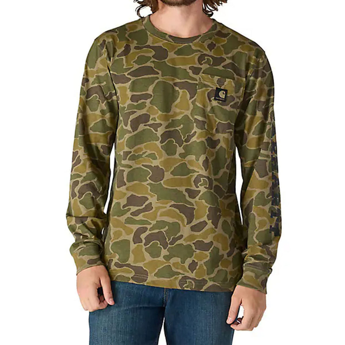 Relaxed Fit Heavyweight Long-Sleeve Pocket Camo Logo Graphic T-Shirt