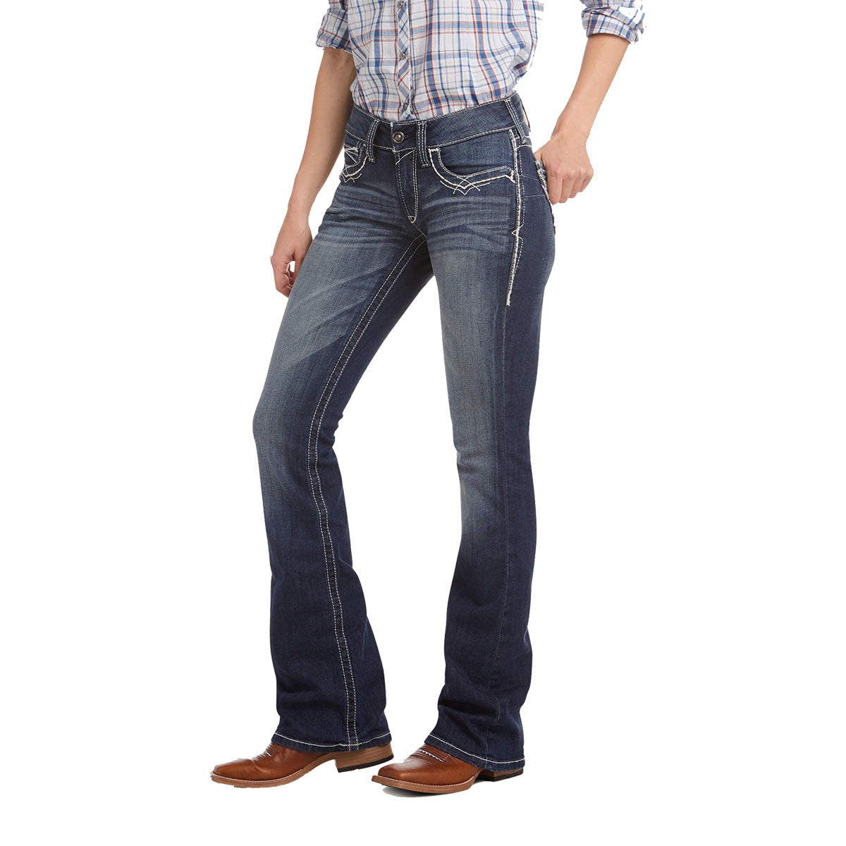 Image of the Ariat Women's R.E.A.L Mid Rise Boot Cut Entwinded Jean in Marine