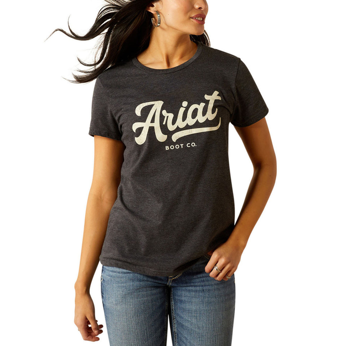Ariat Women's Boot Script T-Shirt Front Image in Charcoal Heather