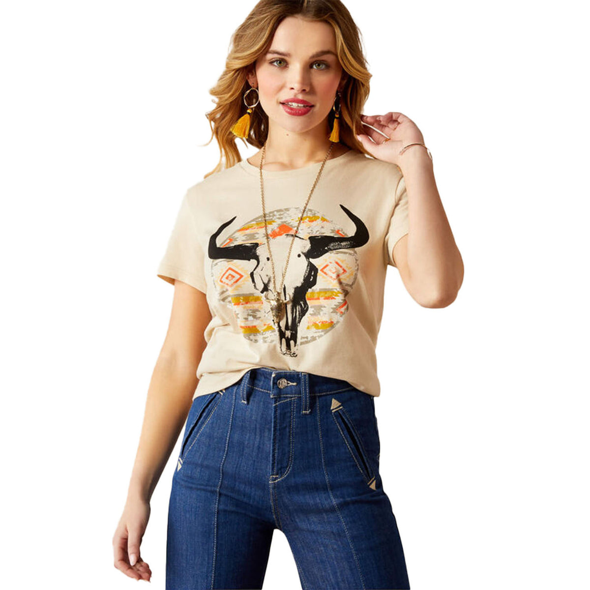 Ariat Women's Longhorn Watercolor T-Shirt image in Natural