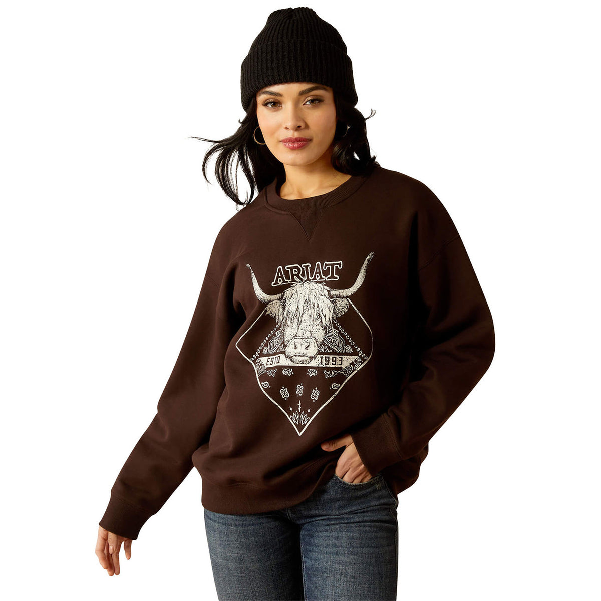 Ariat Women's Taurus Oversized Crew Sweatshirt image in Mole