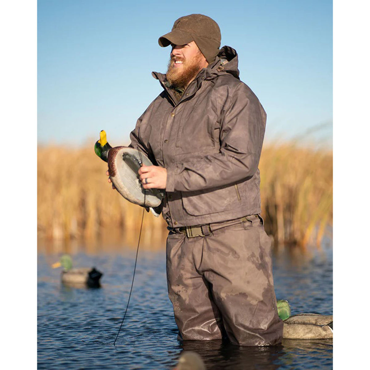 Avery Heritage Hybrid Insulated 3-in-1 Wader Jacket Lifestyle Image in Marsh Brown