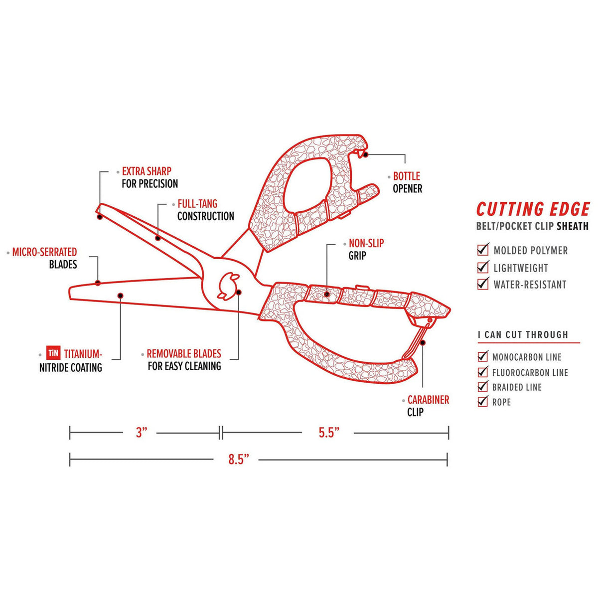 Image of the specs of the Bubba Blade Bubba Large Shears.