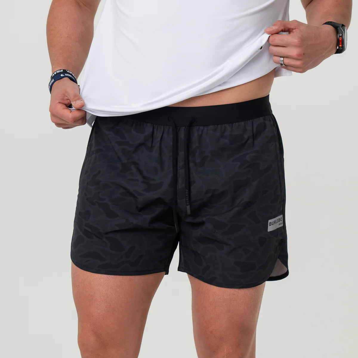 Burlebo Running/Training Shorts Front Image in Black Camo