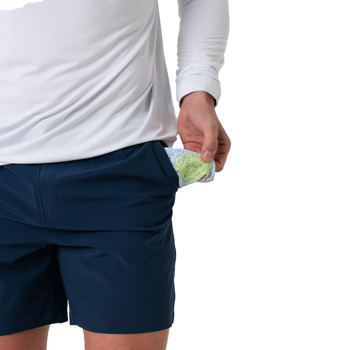 Burlebo Everyday Shorts Inside Mayan Pocket Image in Deep Water Navy