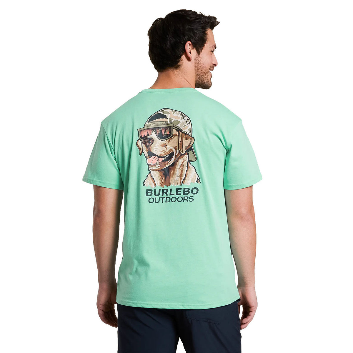 Burlebo Mallard Camo Dog T-Shirt Back Image in Island Reef