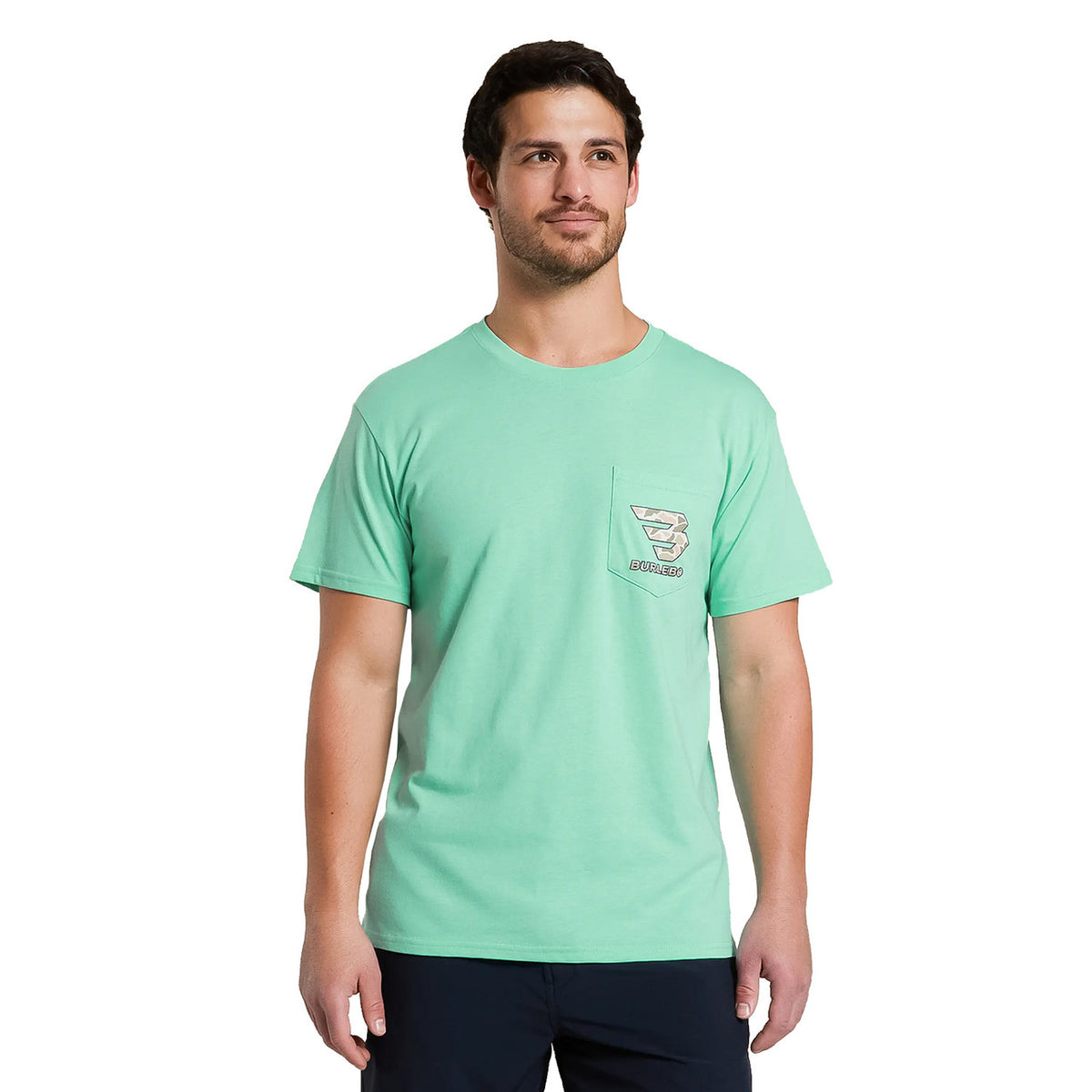 Burlebo Mallard Camo Dog T-Shirt Froint Image in Island Reef