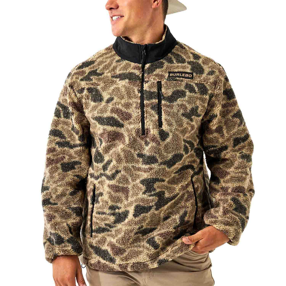 Burlebo Sherpa Rocky Mountain Camo Quarter Zip Front Model Image