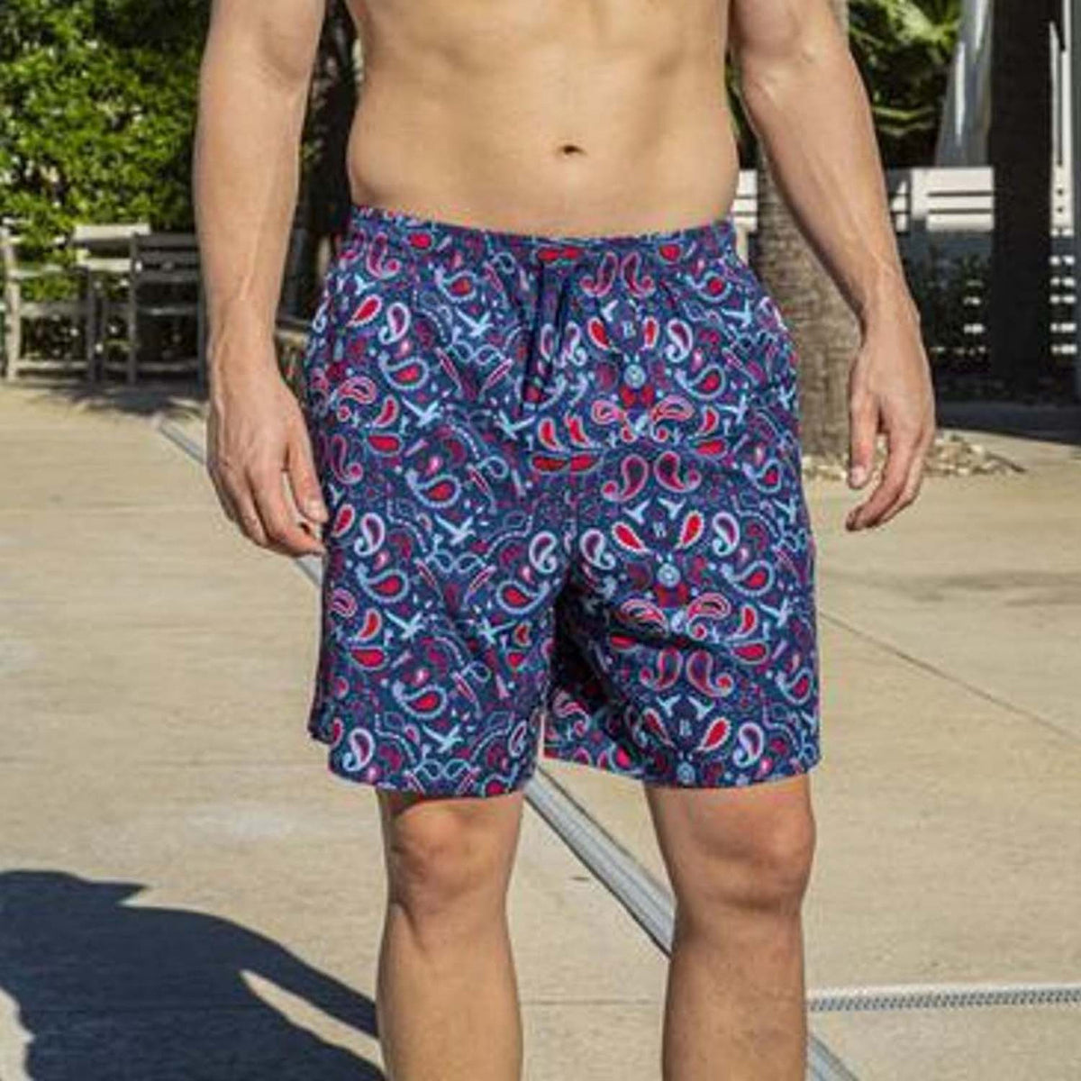 Image of the Burlebo Swim Trunks in Patriotic Paisley