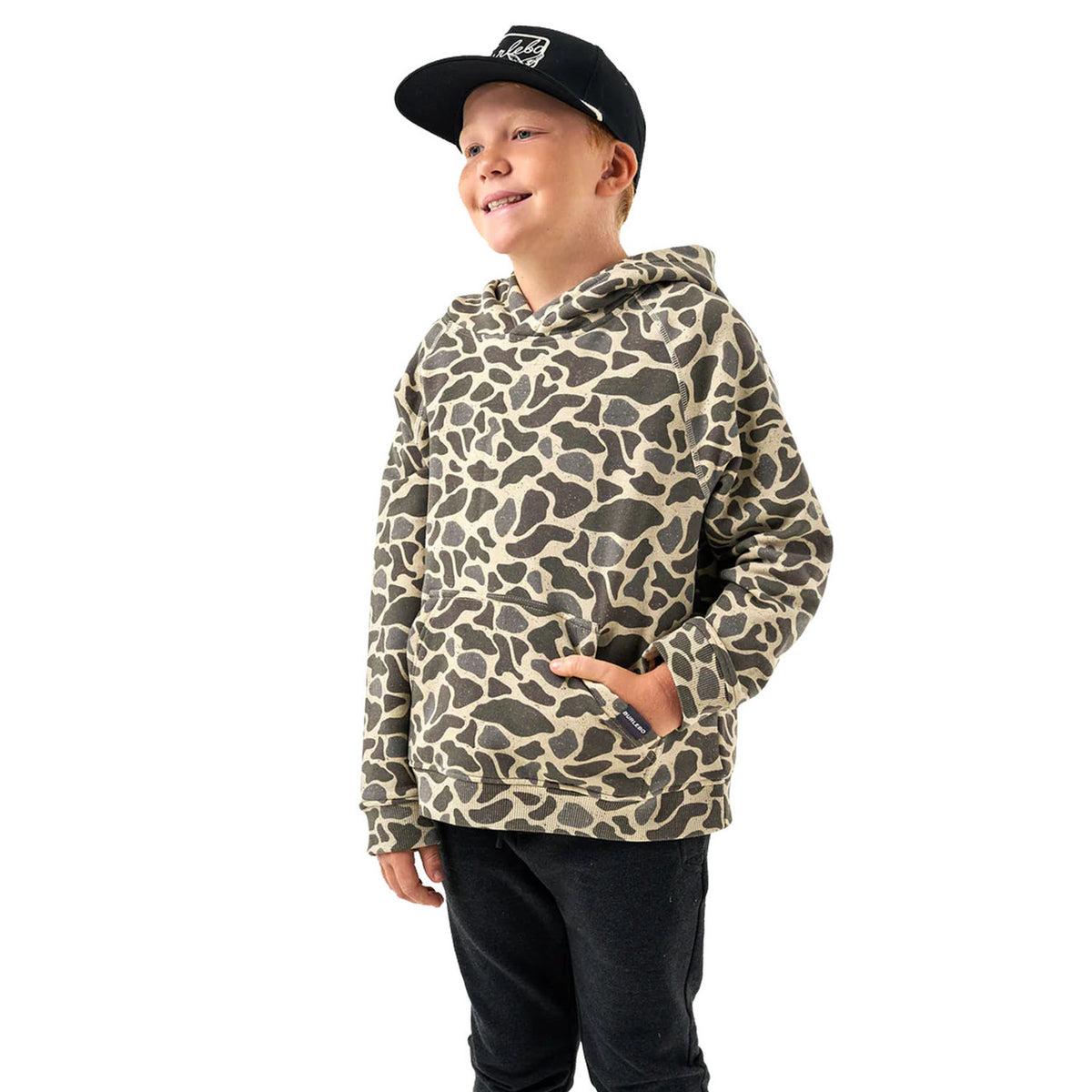 Burlebo Youth Fleece Classic Deer Camo Hoodie Front Model Image