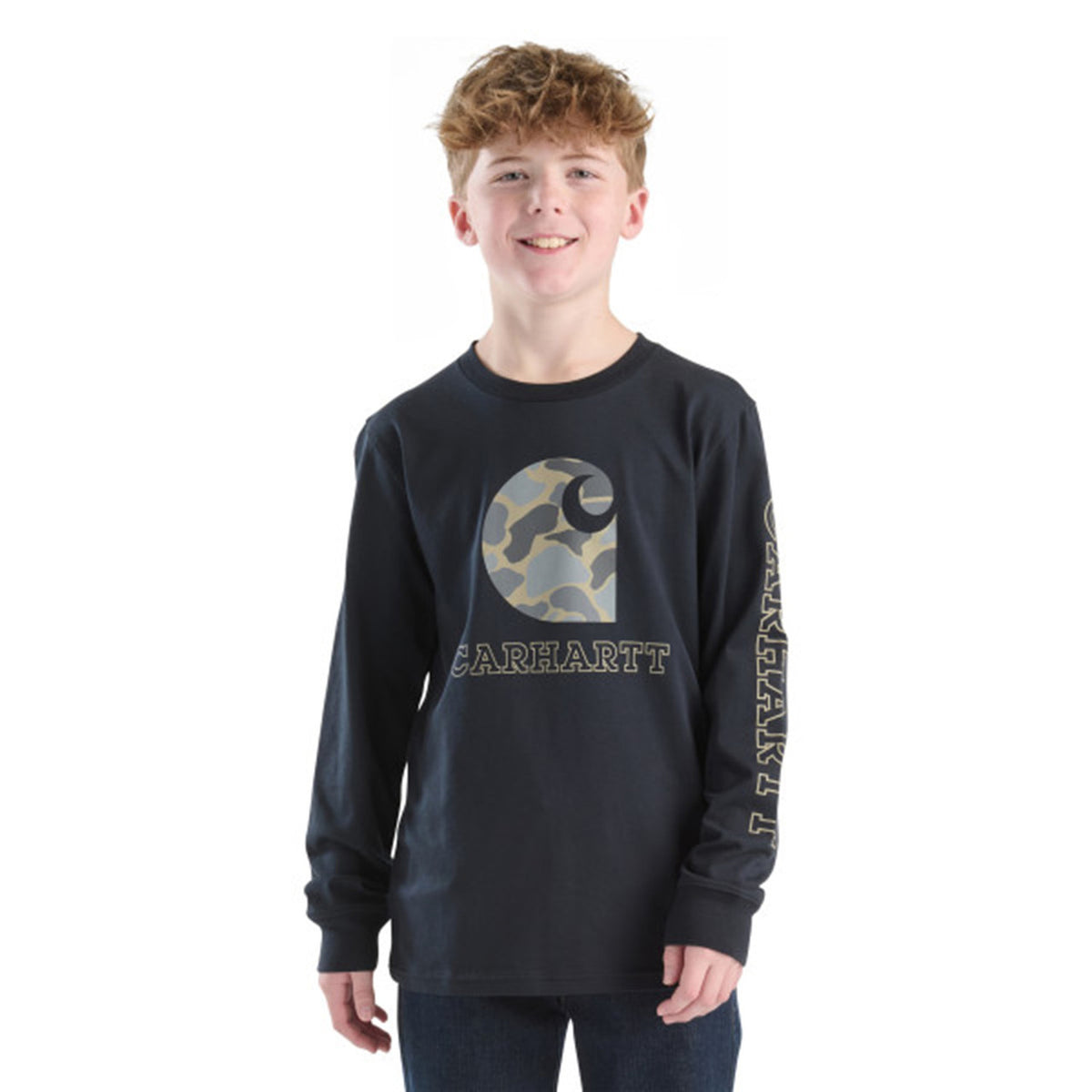 Carhartt Youth Long Sleeve Camo "C" T-Shirt image in Caviar Black