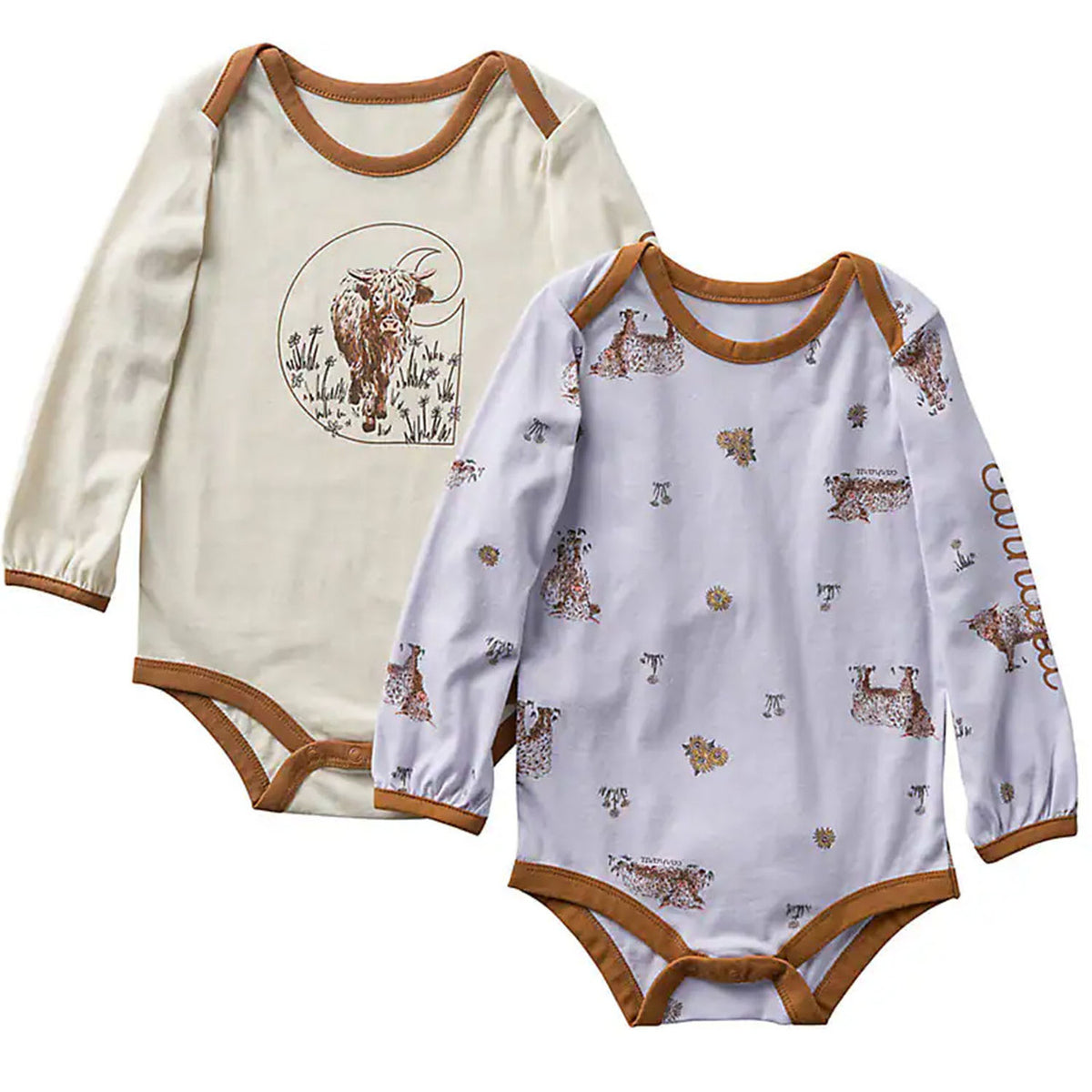 Image of the Carhartt Infant Girls Long Sleeve Farm Print Bodysuit 2 Piece Set.