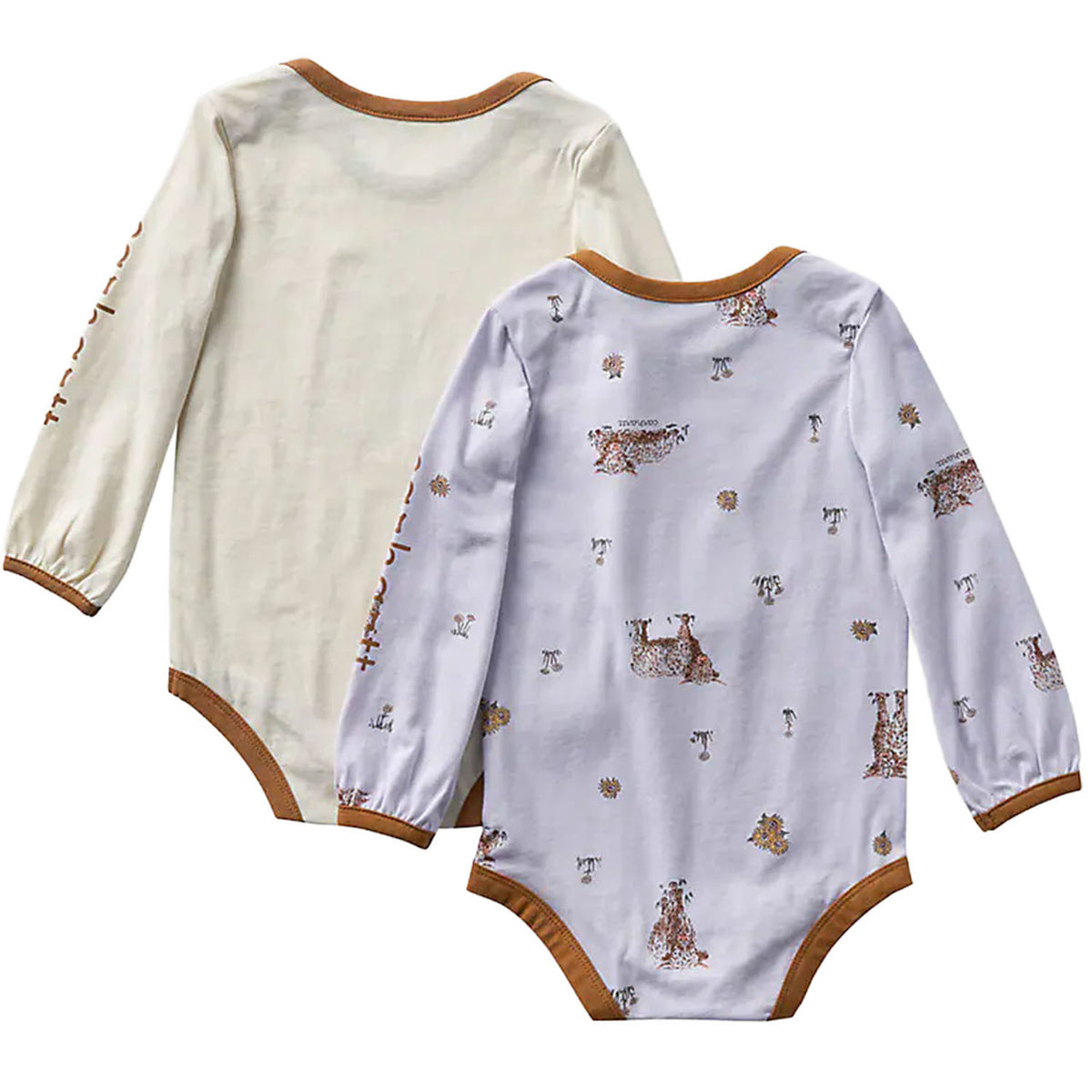 Back image of the Carhartt Infant Girls Long Sleeve Farm Print Bodysuit 2 Piece Set.