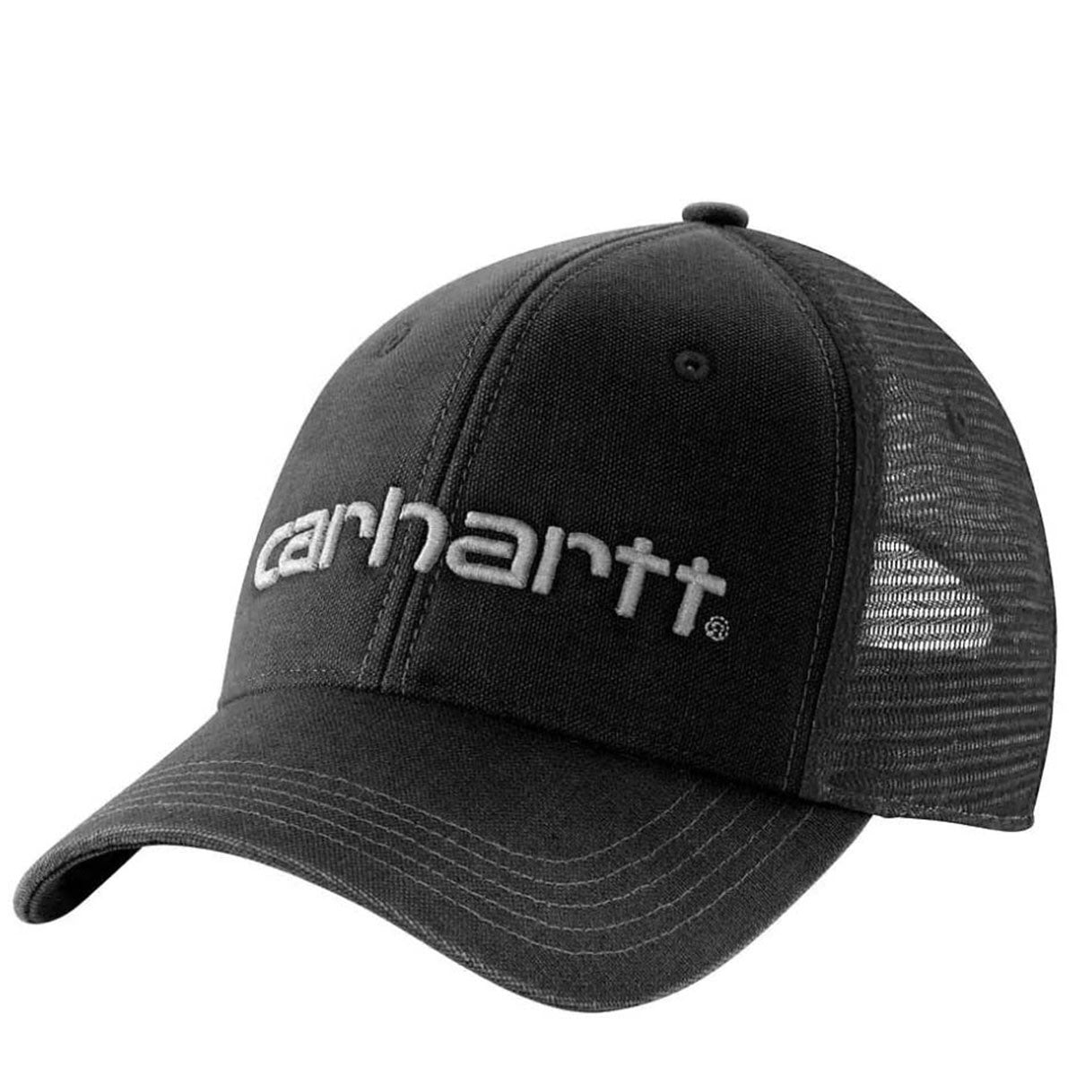 Carhartt Canvas Mesh-Back Logo Cap Image in Black Deep Ocean