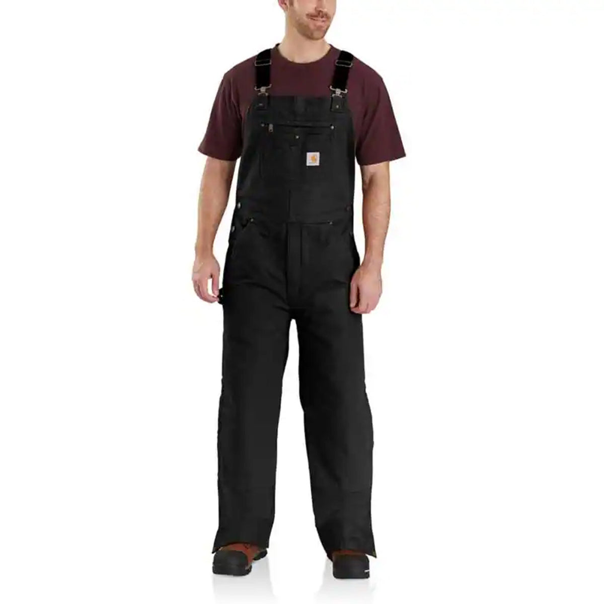 Carhartt Loose Fit Washed Duck Insulated Bib Overall Image in Black