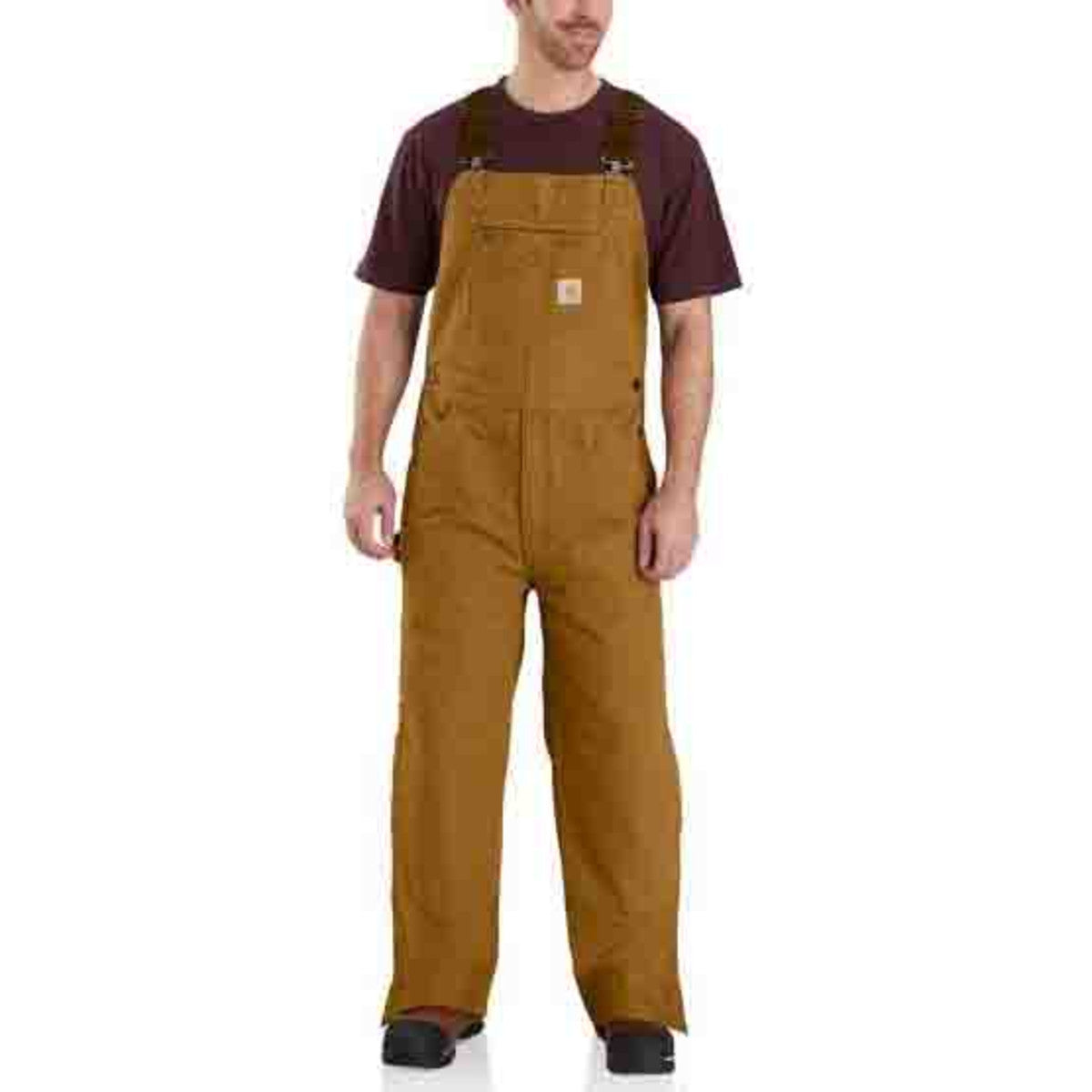 Carhartt Loose Fit Washed Duck Insulated Bib Overall Image in Carhartt Brown