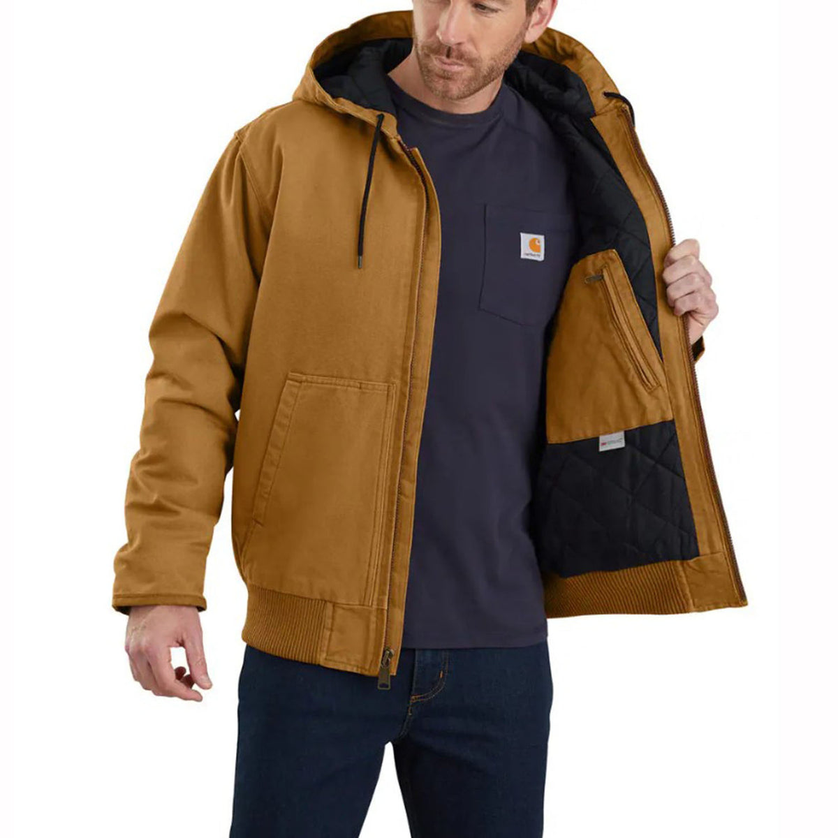 Carhartt Loose Fit Washed Duck Insulated Active Jac Open Image in Carhartt Brown Black