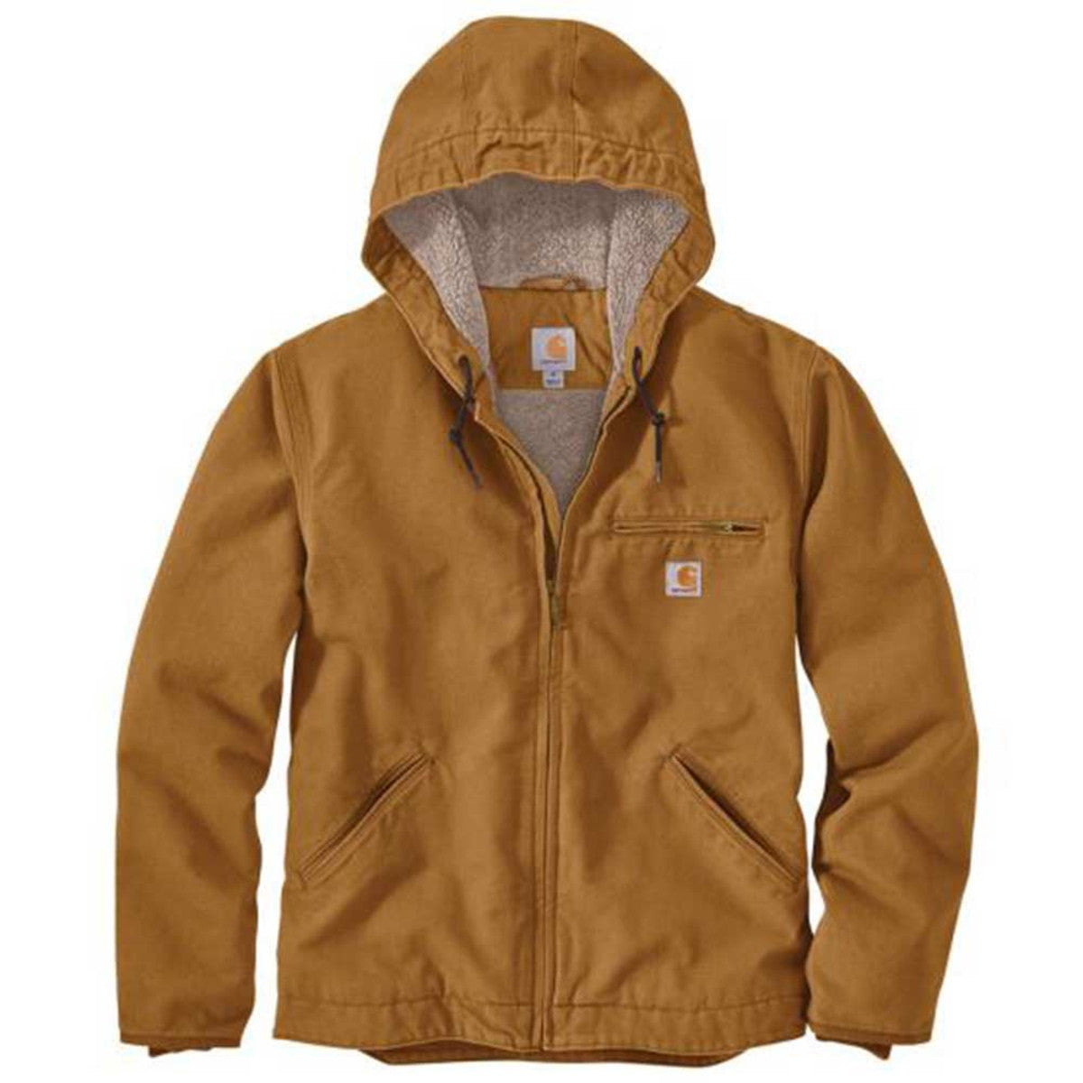 Carhartt Relaxed Fit Washed Duck Sherpa-Lined Jacket Image in Carhartt Brown Gravel