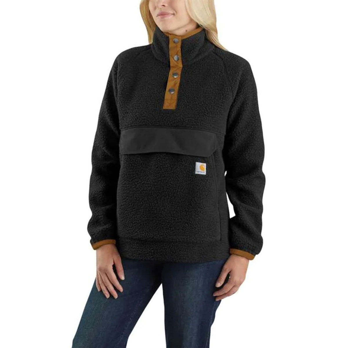 Carhartt Women's Relaxed Fit Fleece Pullover Image in Black Malt Aztec