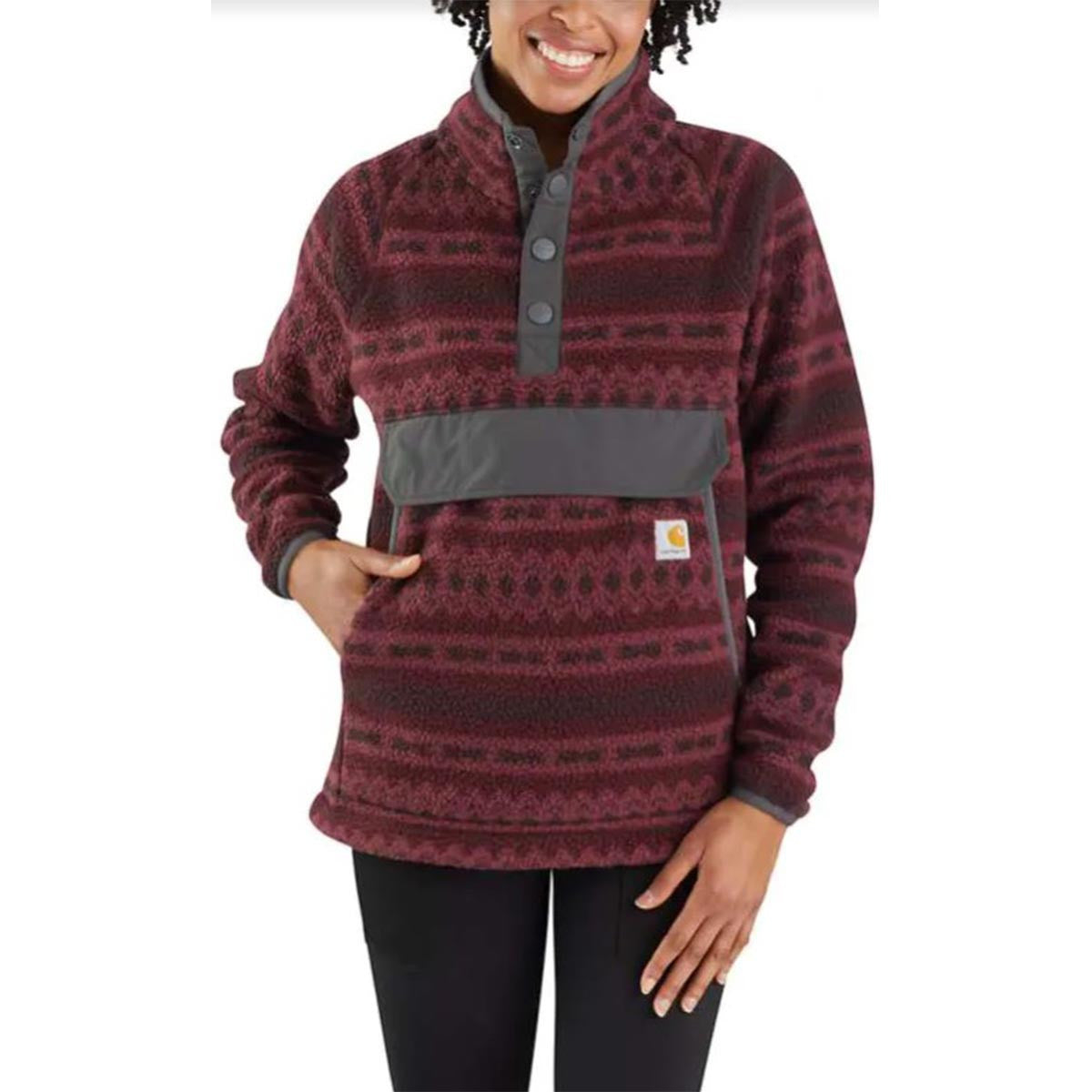 Carhartt Women's Relaxed Fit Fleece Pullover Image in Port Aztec Malt Aztec