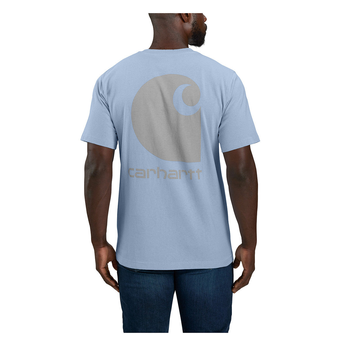Carhartt Relaxed Fit Heavyweight Short-Sleeve Pocket C Graphic T-Shirt Back Image in Fog Blue
