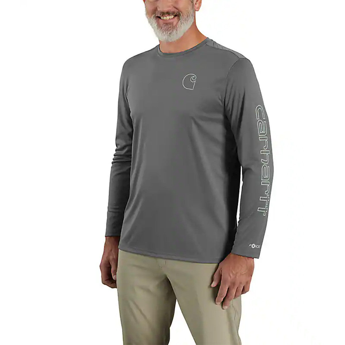 Image of the Carhartt Force Sun Defender Lightweight Graphic Long Sleeve in Steel