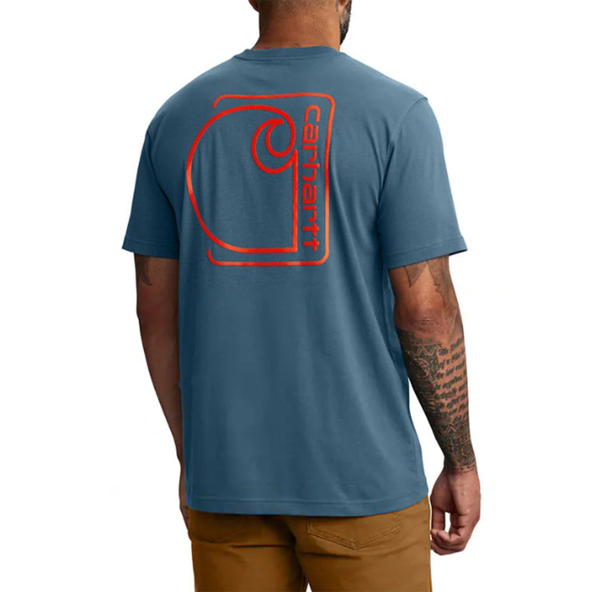 Carhartt Relaxed Fit Lightweight Short-Sleeve Pocket C Graphic T-Shirt Back Image in Storm Blue