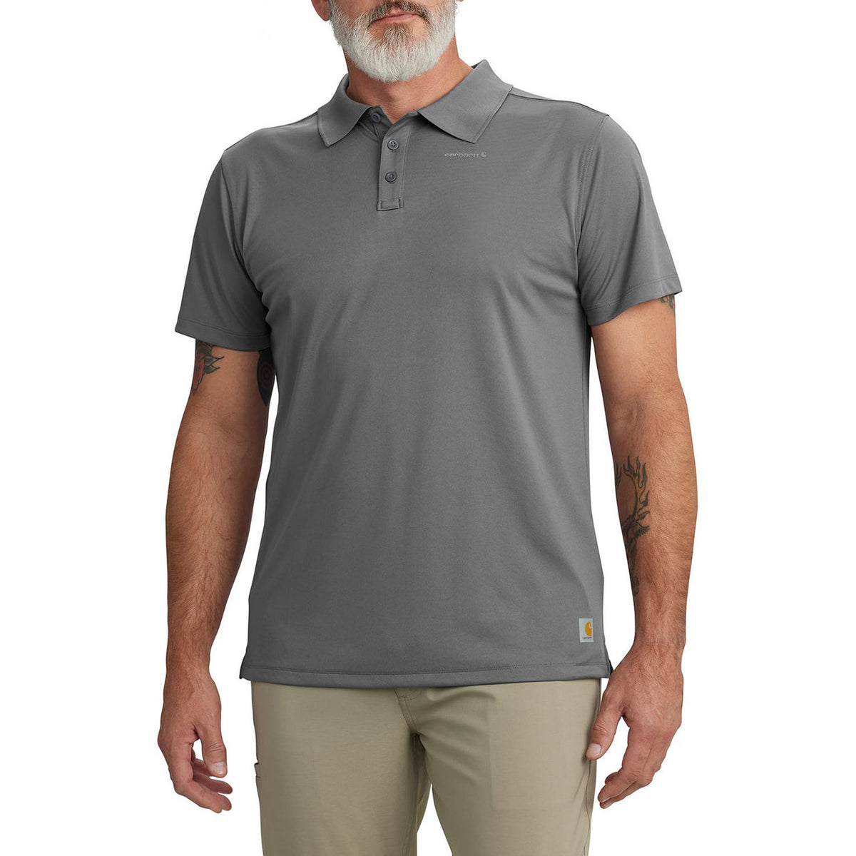 Carhartt Force Sun Defender Relaxed Fit Lightweight Polo Front Image in Steel