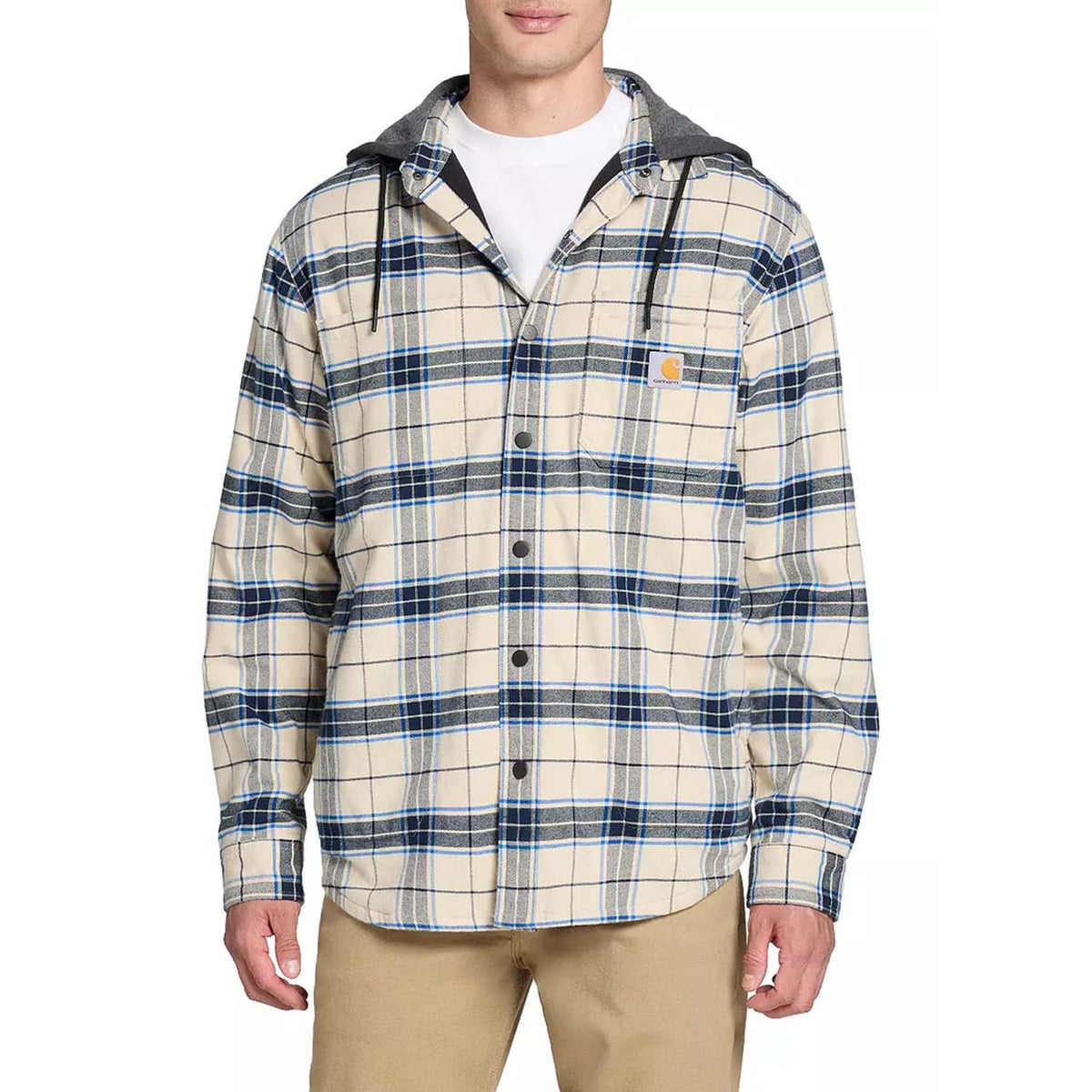 Carhartt Rugged Flex Relaxed Fit Flannel Fleece Lined Hooded Shirt Jac image in Oat Milk