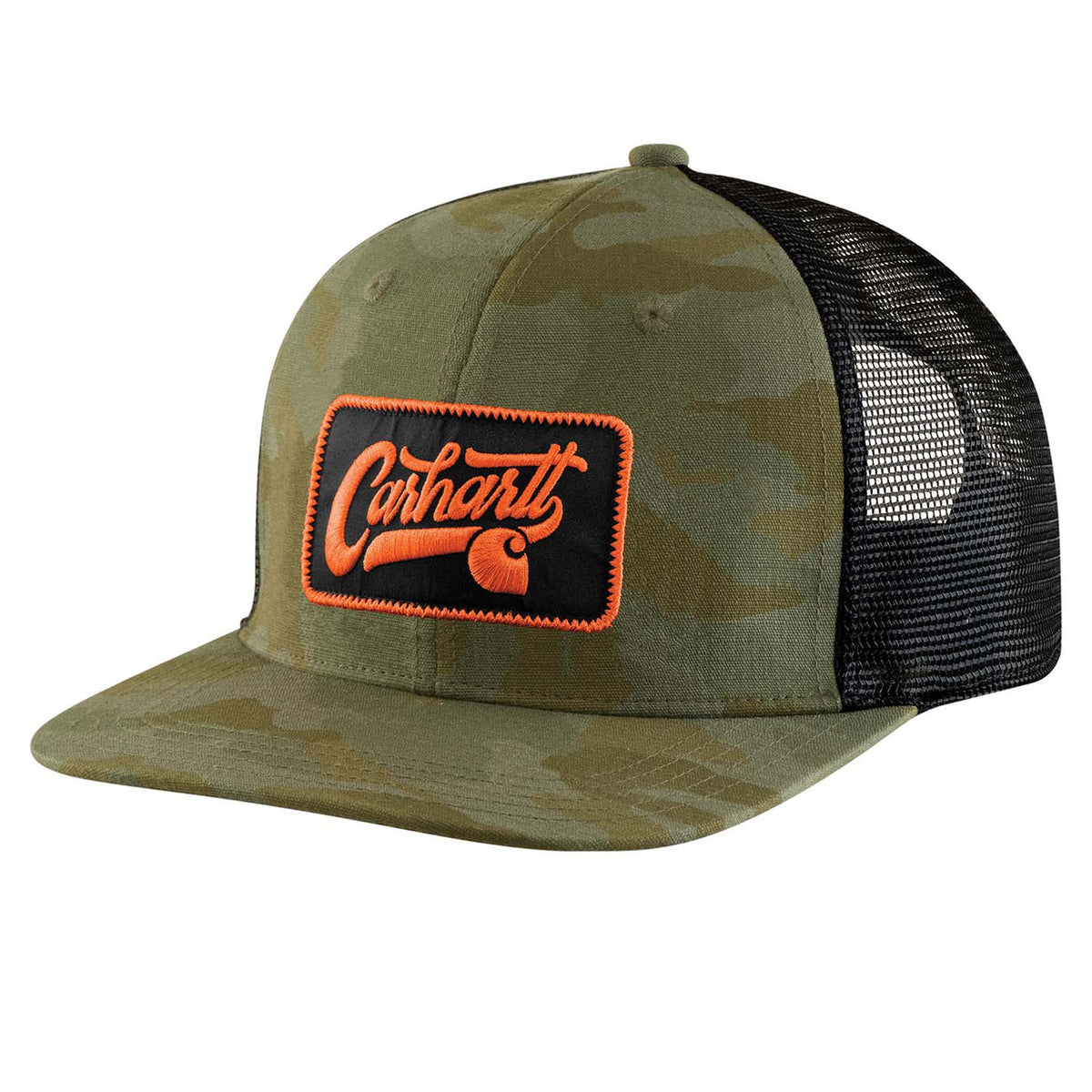Front Angled Image of the Carhartt Ripstop Mesh-Back Camo Cap.