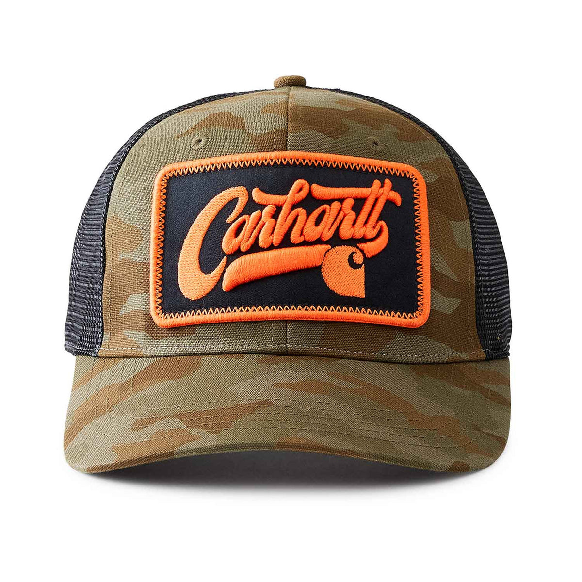 Front Image of the Carhartt Ripstop Mesh-Back Camo Cap.