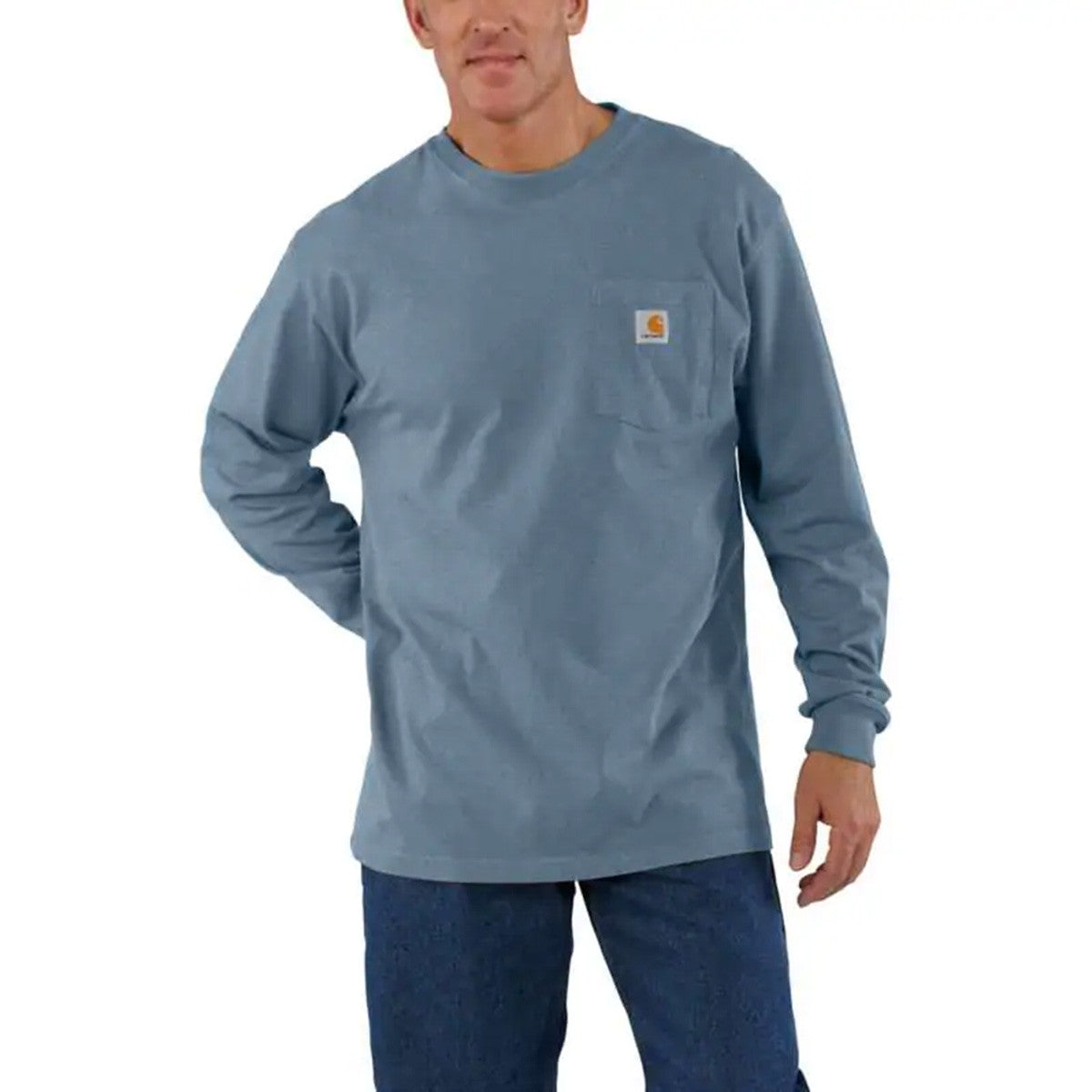 Carhartt Loose Fit Heavyweight Long Sleeve Pocket T-Shirt Image in Thundercloud Heather