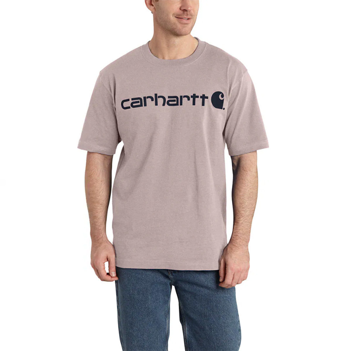 Carhartt Loose Fit Heavyweight Short Sleeve Logo Graphic T-Shirt Image in Mink Summer Blue Heather