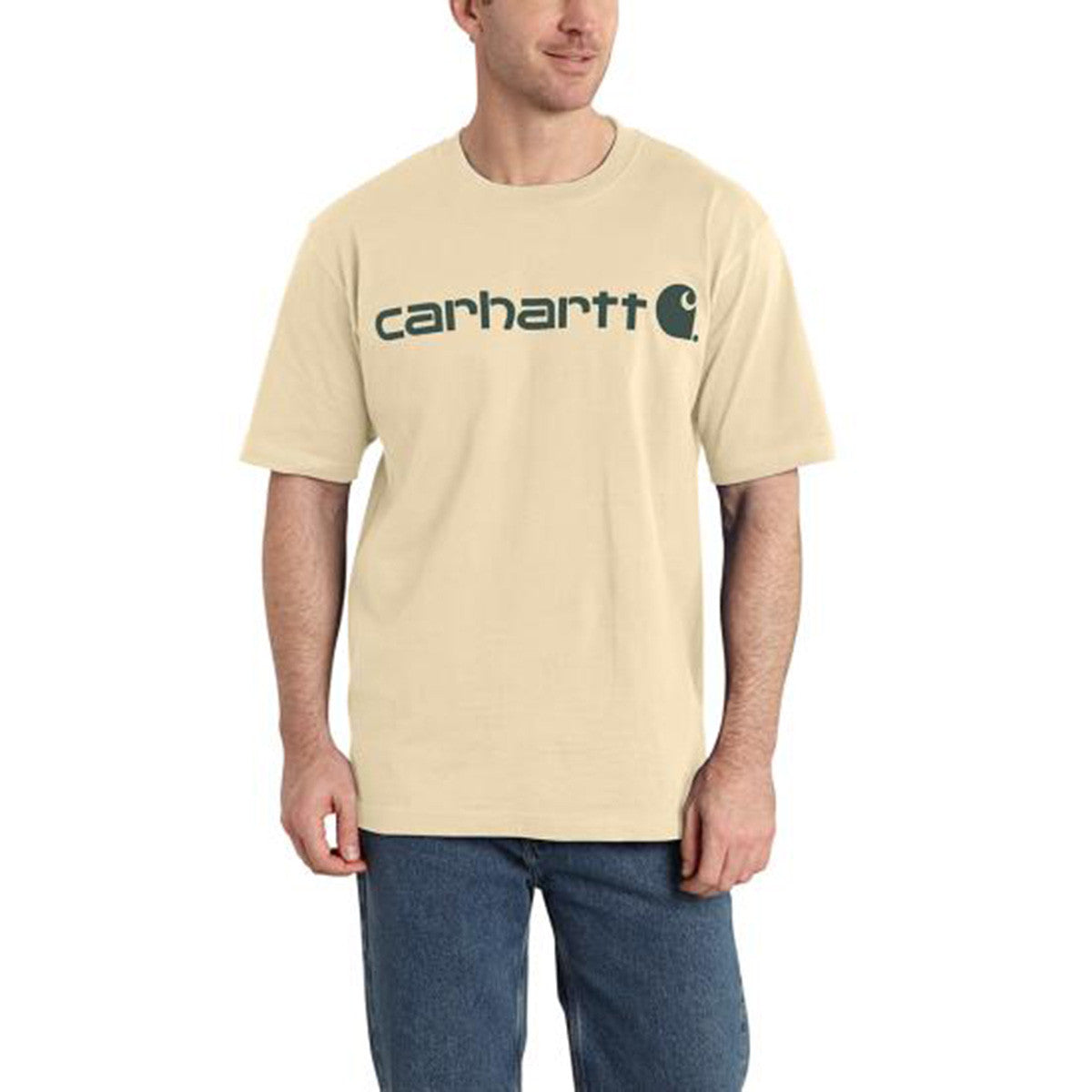 Carhartt Loose Fit Heavyweight Short Sleeve Logo Graphic T-Shirt Image in Oat Milk