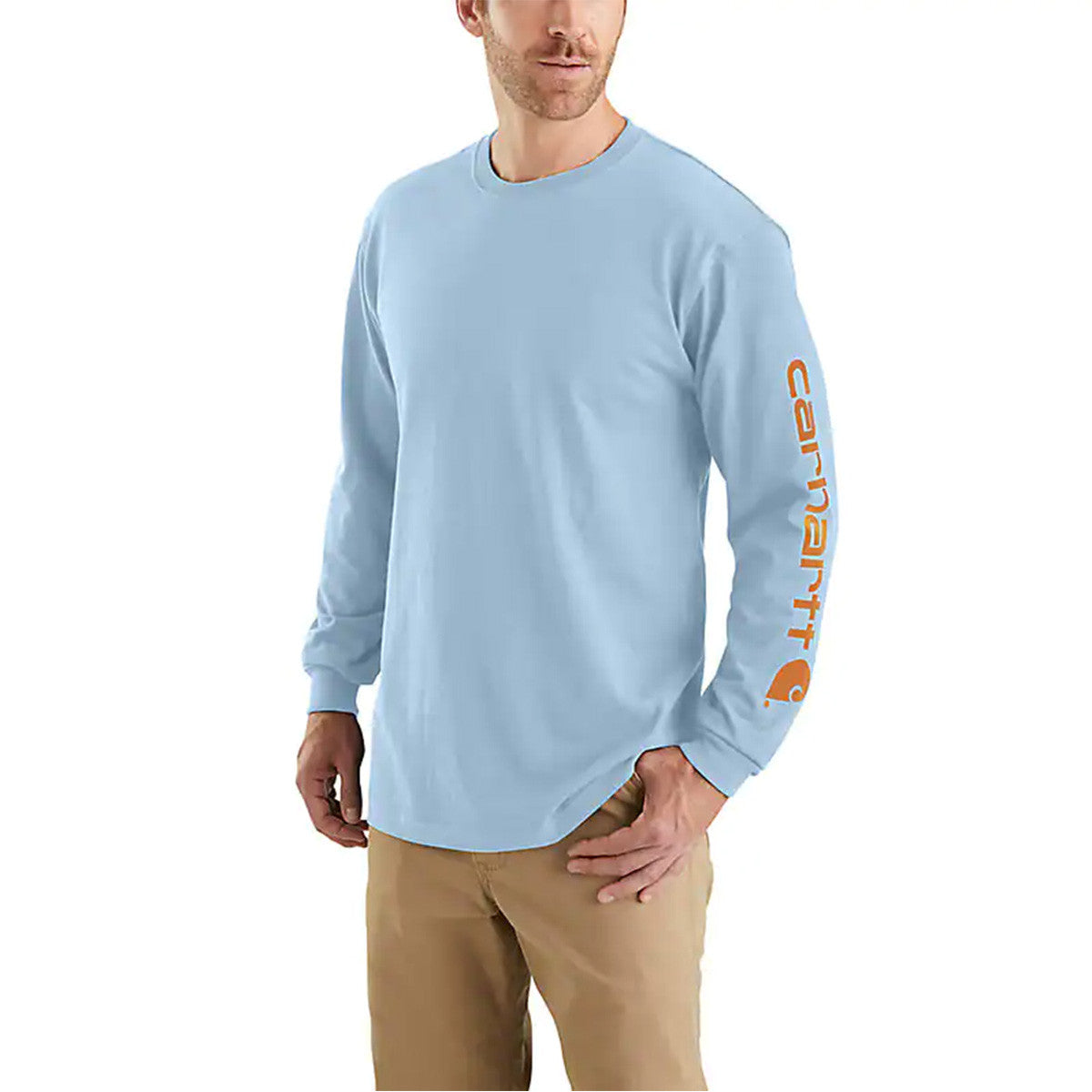 Carhartt Loose Fit Heavyweight Long Sleeve Graphic T-Shirt Image in Moonstone Summer Blue Heather