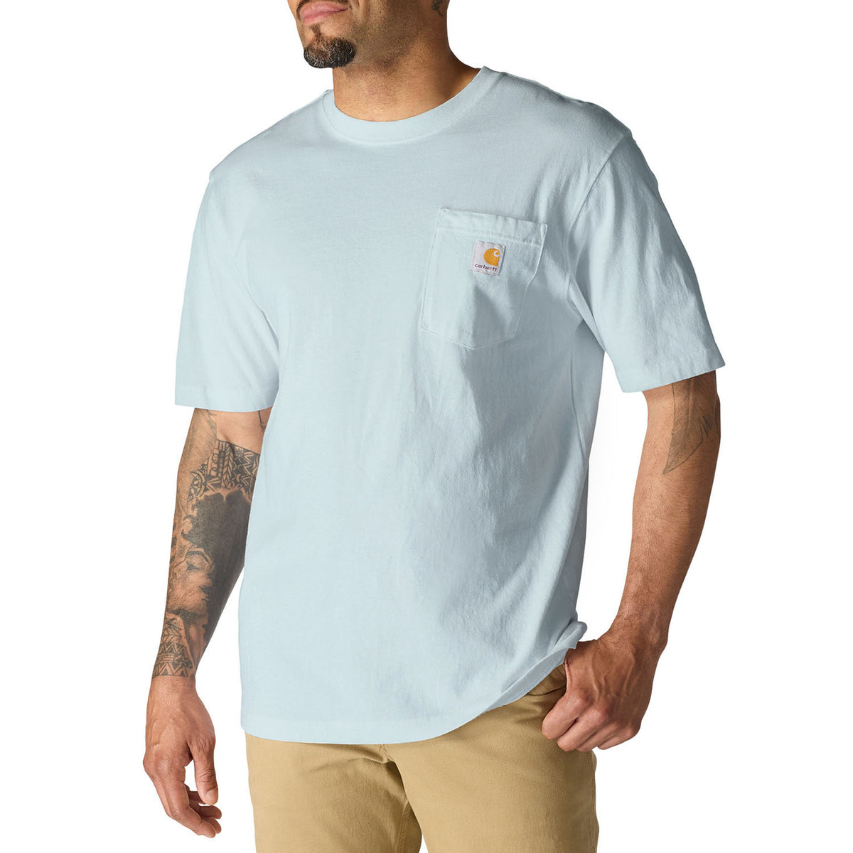 Image of the Carhartt Loose Fit Heavyweight Pocket Short Sleeve T-Shirt in Early Fog