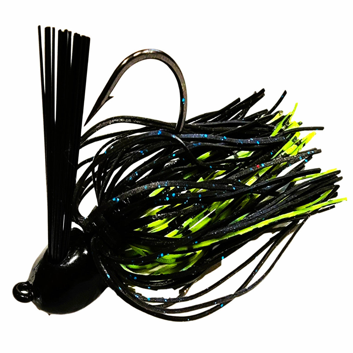 Image of the Chompers Skirted Flipping Brush Jig in Black Blue-Chartreuse