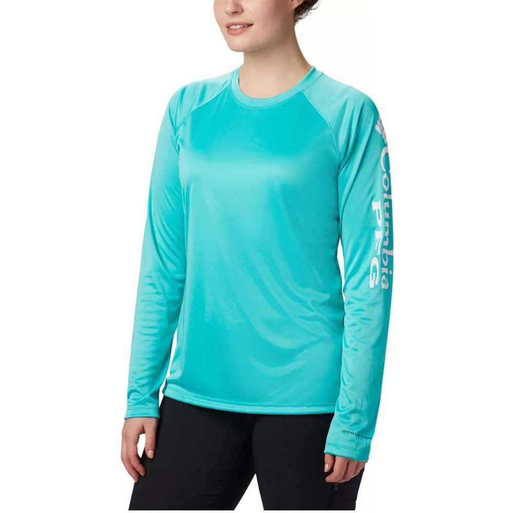 Image of the Columbia Women's Tidal Tee II Long Sleeve in Dolphin-White