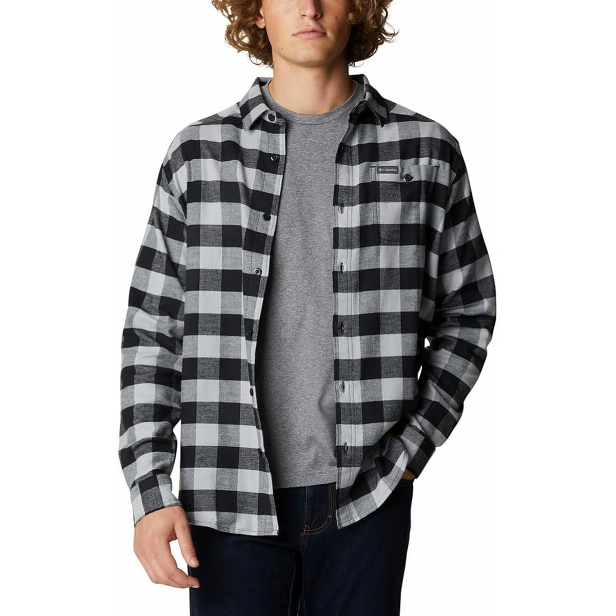 Columbia Men's Cornell Woods Flannel Long Sleeve Shirt - Columbia Grey Buffalo Check