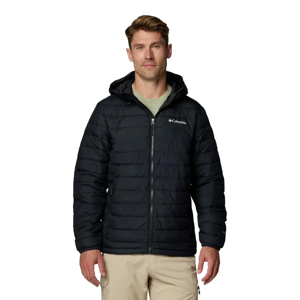 Columbia Men's Powder Lite II Hooded Jacket Front Image in Black