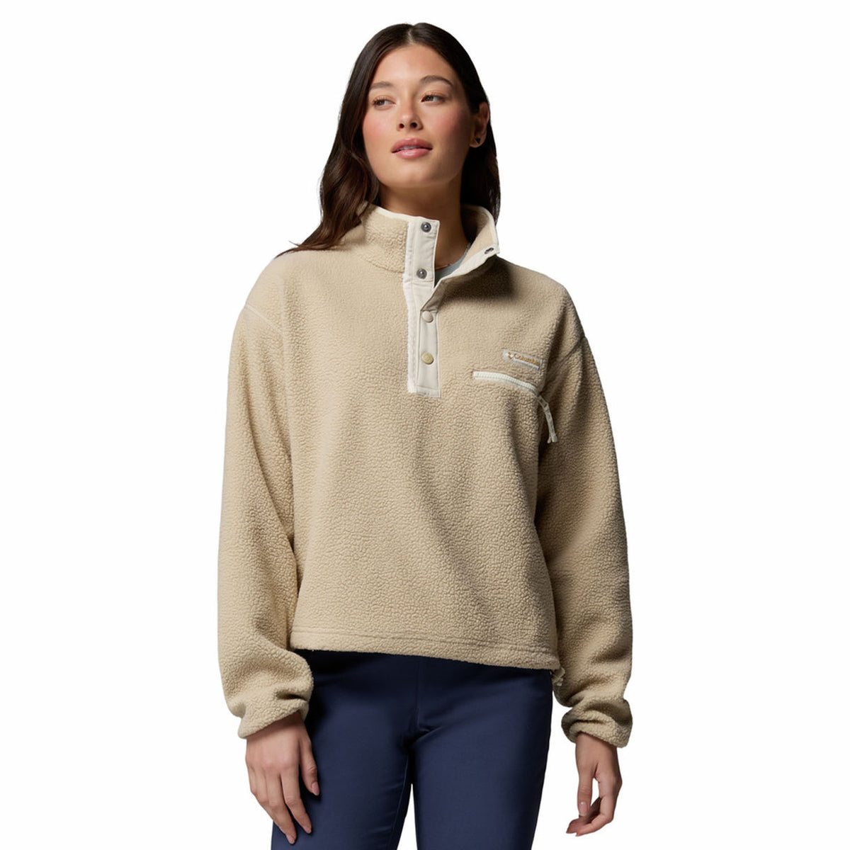 Image of the Columbia Women's Helvetia II Cropped Half Snap Fleece Pullover in Ancient Fossil/Dark Stone