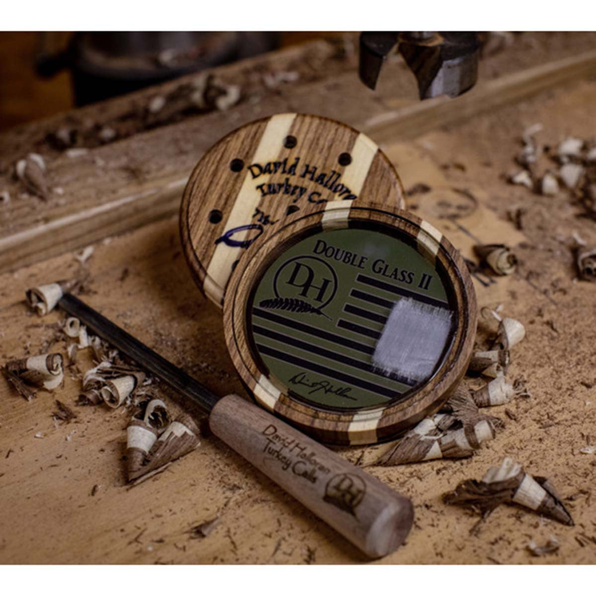 Mood Image of the David Halloran Turkey Calls Double Glass II Turkey Pot Call.