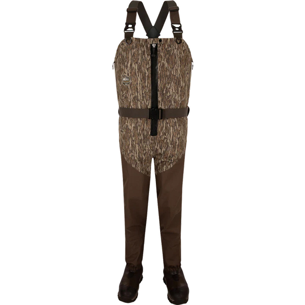 Drake Uninsulated Guardian Elite HND Front Zip Wader Image in Mossy Oak Bottomland