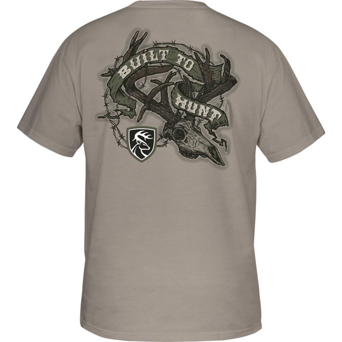 Drake Non-Typical Built to Hunt T-Shirt - Island Fossil Heather Back image