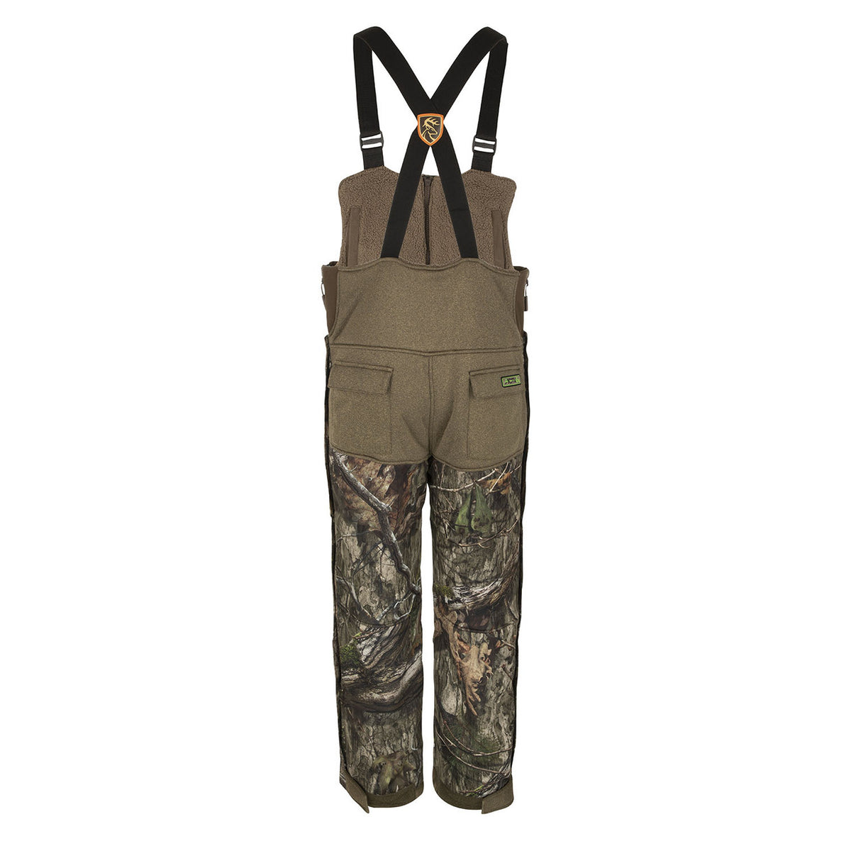 Drake Silencer Bib with Agion Product Back Image in Mossy Oak DNA