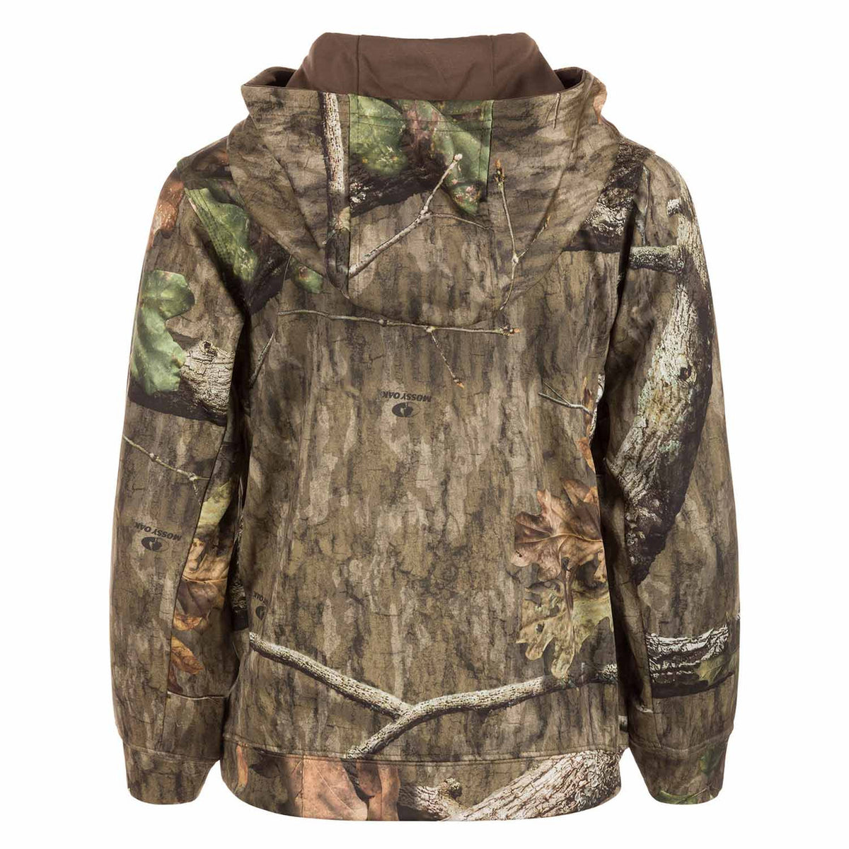 Drake Waterfowl Youth Camo Performance Hoodie Back Image in Mossy Oak Country Roots