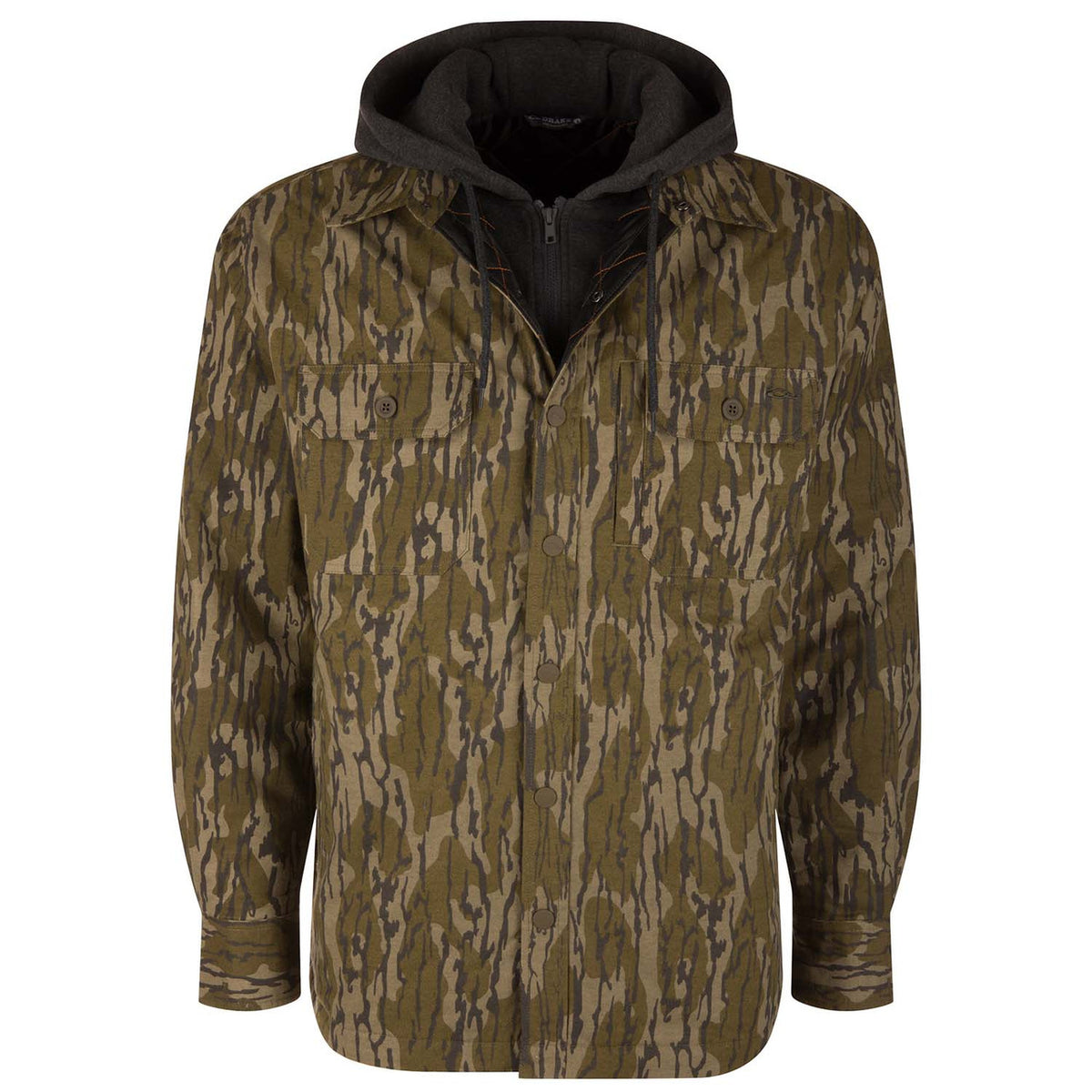 Image of the Drake Waterfowl The Campfire Flannel Hoodie in Mossy Oak Original Bottomland