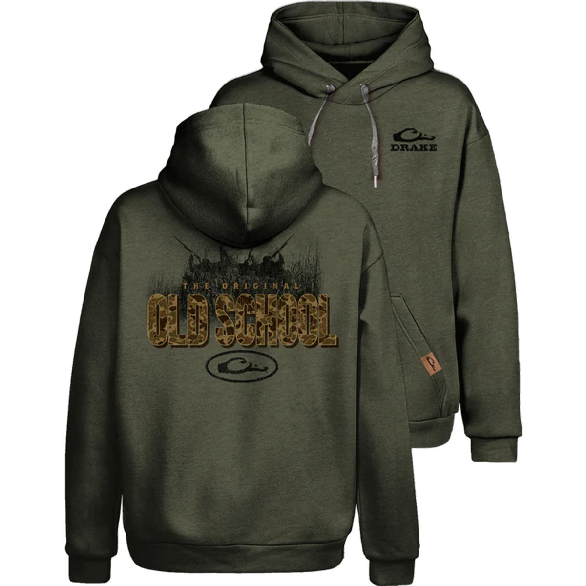 Image of the Drake Old School Graphic Hoodie in Deep Depths Dark Heather.