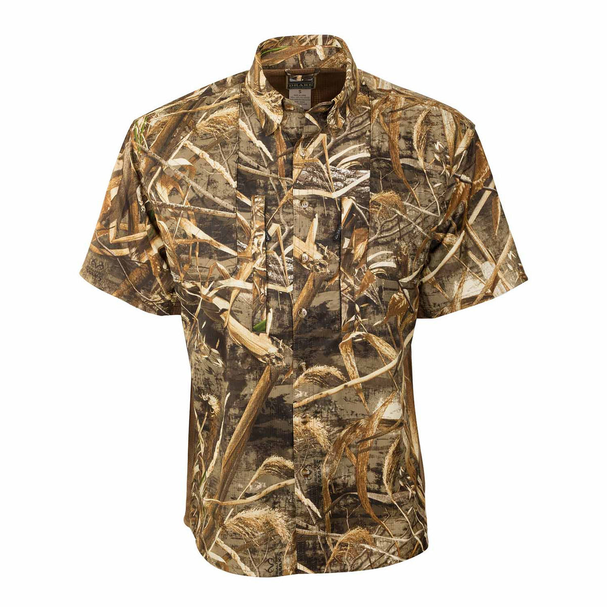 Drake Waterfowl Short-Sleeve Shooter's Shirt Front Image in Realtree Max 5